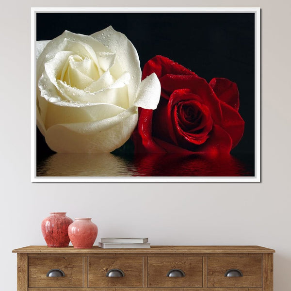 Red & White Roses Reflection | NicheCanvas