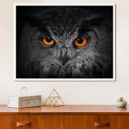Black & White Owl with Orange Eyes - NicheCanvas