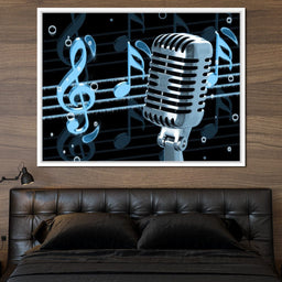 Vintage Microphone & Blue Notes - NicheCanvas