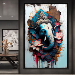 Blue Ganesh Portrait - NicheCanvas