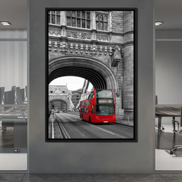 Red Bus Passing on the Tower Bridge - NicheCanvas