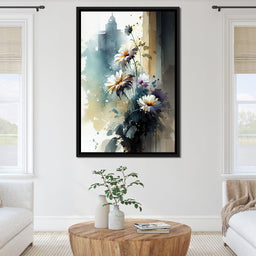 White & Teal Watercolor Flowers - NicheCanvas