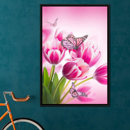 Bouquet of Pink Tulips & Butterflies - NicheCanvas