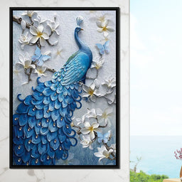 Blue Peacock Flower 1 panel - NicheCanvas