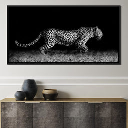 Black and White Jaguar Running - NicheCanvas