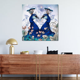 Blue Floral Peacocks - NicheCanvas