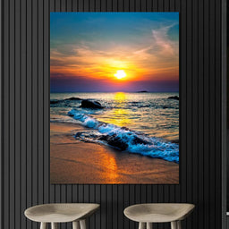 Black Sand Beach Sunset - NicheCanvas