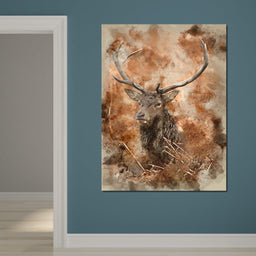 Red Deer Stag on Brown Background - NicheCanvas