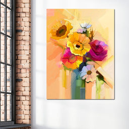White Yellow & Red Flower Bouquet - NicheCanvas