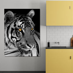 Black and White Tiger with Yellow Eyes - NicheCanvas