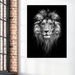 Black and White Lion Face - NicheCanvas