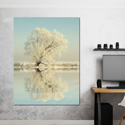 Winter Tree by the Lake - NicheCanvas
