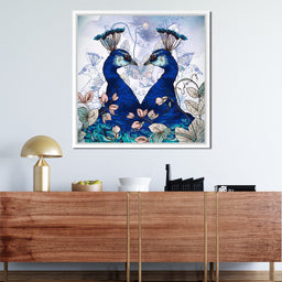 Blue Floral Peacocks - NicheCanvas