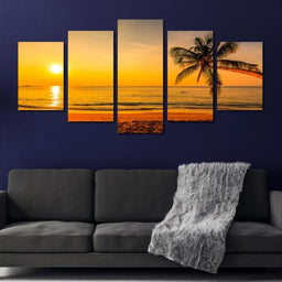 Tropical Sunset Multi Panel Canvas Wall Art - NicheCanvas