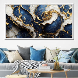 Luxury Abstract Marble in Blue, White & Gold - NicheCanvas