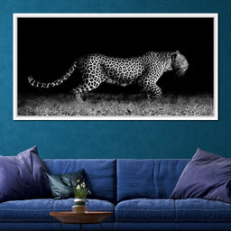 Black and White Jaguar Running - NicheCanvas