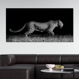 Black and White Jaguar Running - NicheCanvas