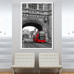 Red Bus Passing on the Tower Bridge - NicheCanvas
