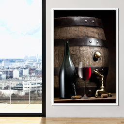 Wine bottle and barrel - NicheCanvas