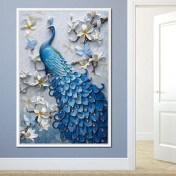 Blue Peacock Flower 1 panel Left - NicheCanvas