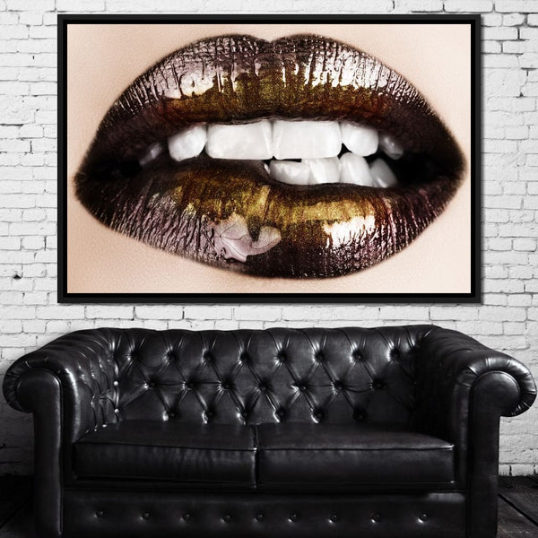 Black & Gold Lips | NicheCanvas