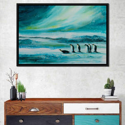 Penguins Under the Aurora Borealis - NicheCanvas