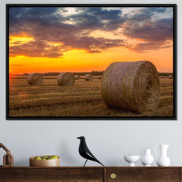 Hay Bales Sunset - NicheCanvas