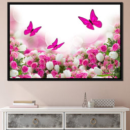 Pink Roses & Butterflies - NicheCanvas