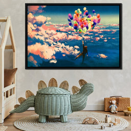 Flying with Colorful Balloons - NicheCanvas