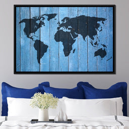 World Map - Blue Planks - NicheCanvas