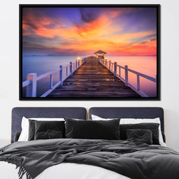 Celebrated Pier Pink Sunset - NicheCanvas