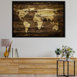 World Map - Oak Planks - NicheCanvas