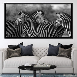 Zebra Herd in Black & White - NicheCanvas