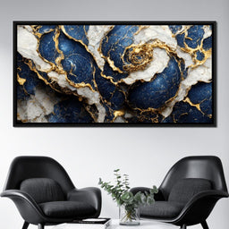 Luxury Abstract Marble in Blue, White & Gold - NicheCanvas