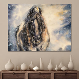 Black Horse in Winter - NicheCanvas