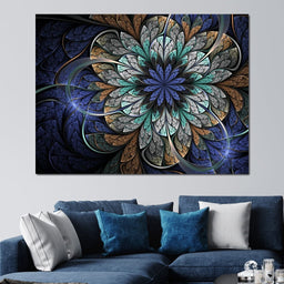 Blue and Gold Fractal Flower | NicheCanvas