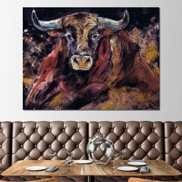 Brown Bull Charge - NicheCanvas