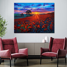Sunset Over the Poppy Fields - NicheCanvas