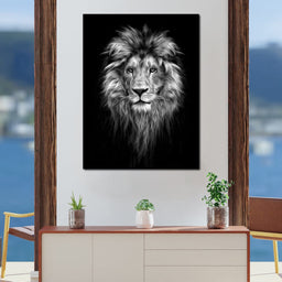 Black and White Lion Face - NicheCanvas