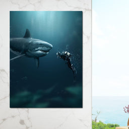Shark Meets Diver - Zenzdesign - NicheCanvas