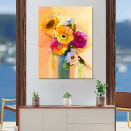 White Yellow & Red Flower Bouquet - NicheCanvas