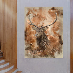 Red Deer Stag on Brown Background - NicheCanvas
