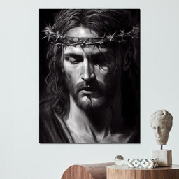 Black & White Jesus Portrait - Neal Hackett - NicheCanvas