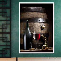 Wine bottle and barrel - NicheCanvas