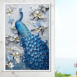 Blue Peacock Flower 1 panel Left - NicheCanvas