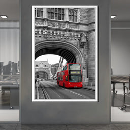 Red Bus Passing on the Tower Bridge - NicheCanvas