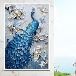 Blue Peacock Flower 1 panel - NicheCanvas