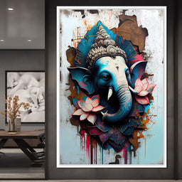 Blue Ganesh Portrait - NicheCanvas