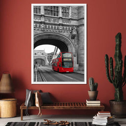 Red Bus Passing on the Tower Bridge - NicheCanvas