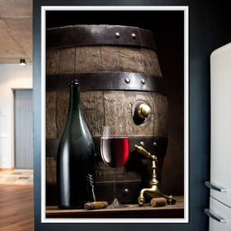 Wine bottle and barrel - NicheCanvas